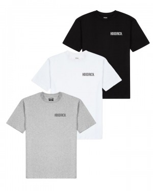 Black/White/Grey Hoodrich OG Core 3 Pack T-shirts Multi Pack Tees | 9254-MAEOU