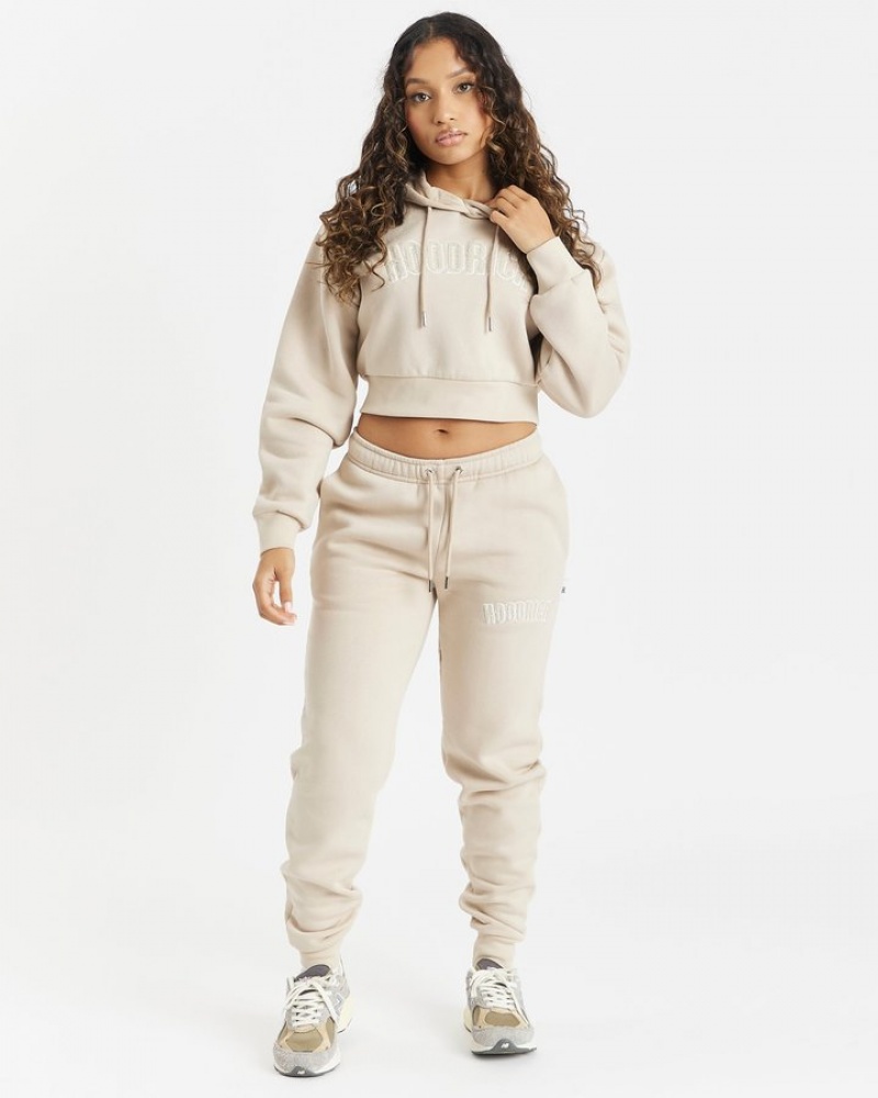 Beige/White Hoodrich OG Kraze Cropped Hoodie Hoodies | 4957-ALREV