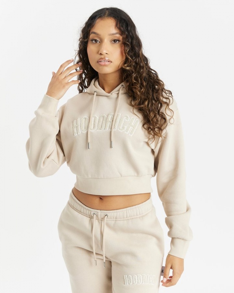 Beige/White Hoodrich OG Kraze Cropped Hoodie Hoodies | 4957-ALREV