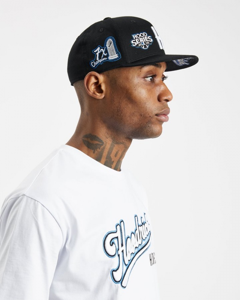 Black/Azure Blue/White Hoodrich Stadium V2 Fitted Cap Caps | 7023-PFKUJ