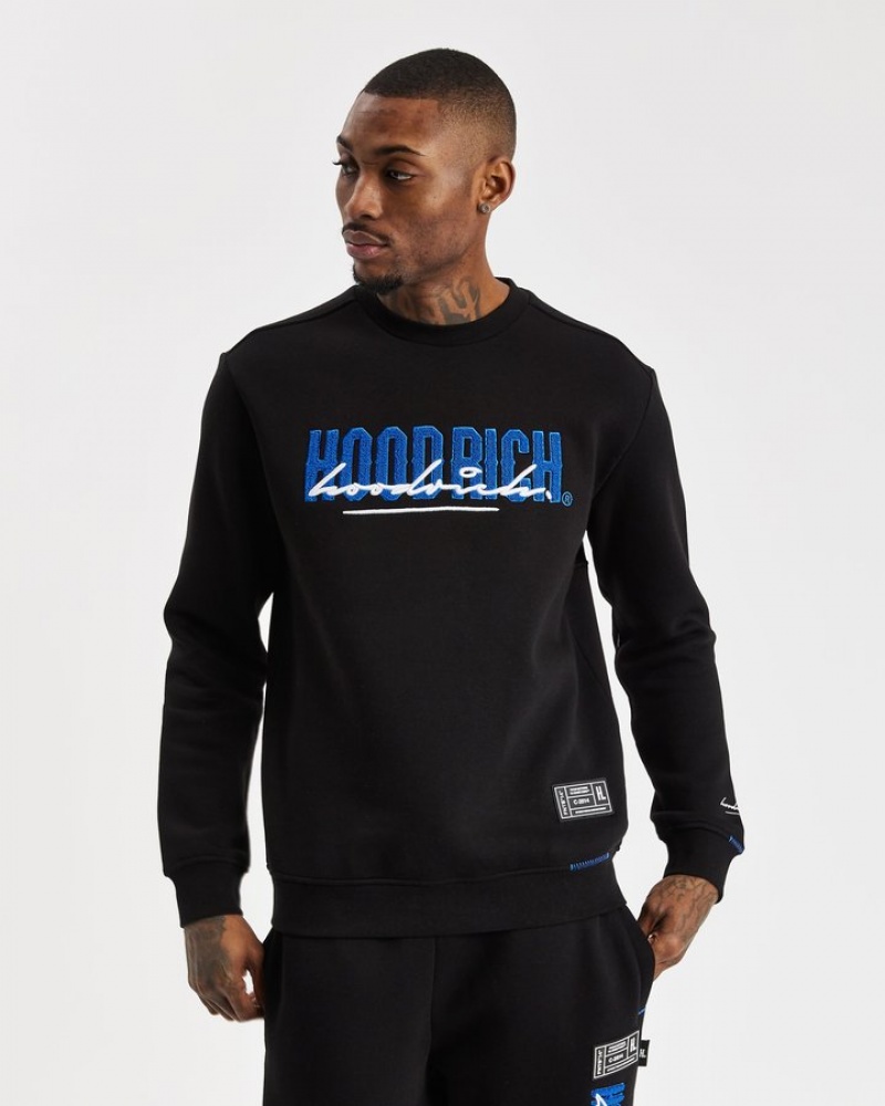 Black/Déjà vu Blue/White Hoodrich OG Blend V2 Sweatshirt Sweatshirts | 9380-VNUHT