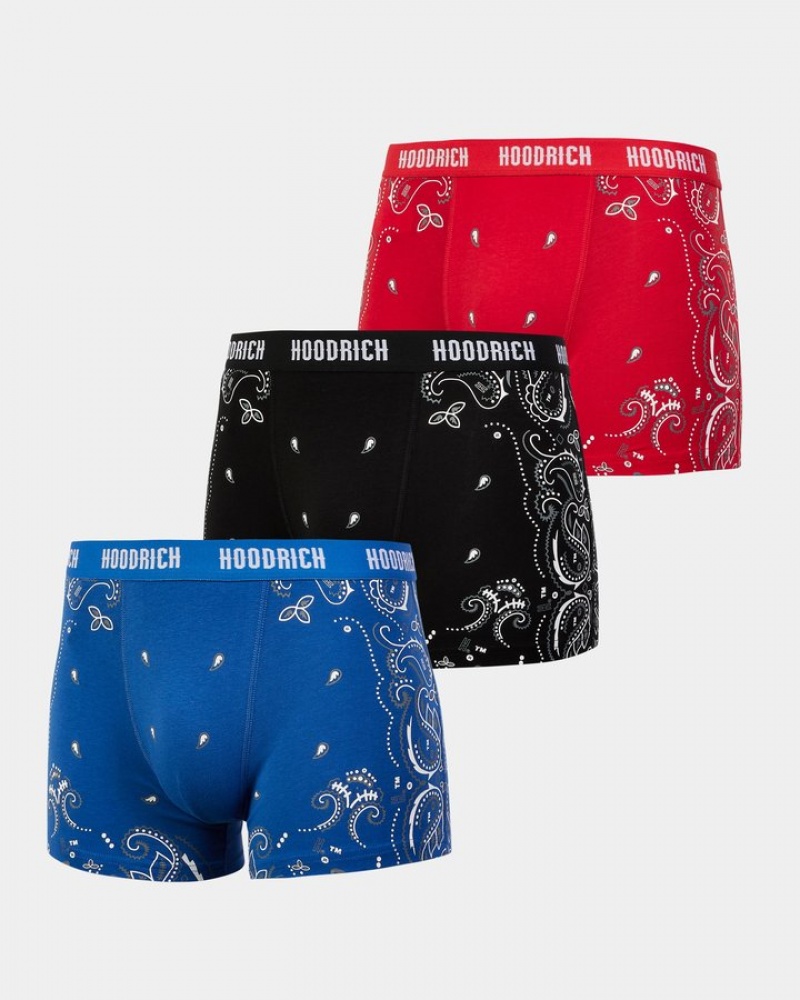 Black/Red/Blue Hoodrich Motif 3 Pack Boxers Boxers | 5713-ZBPNU