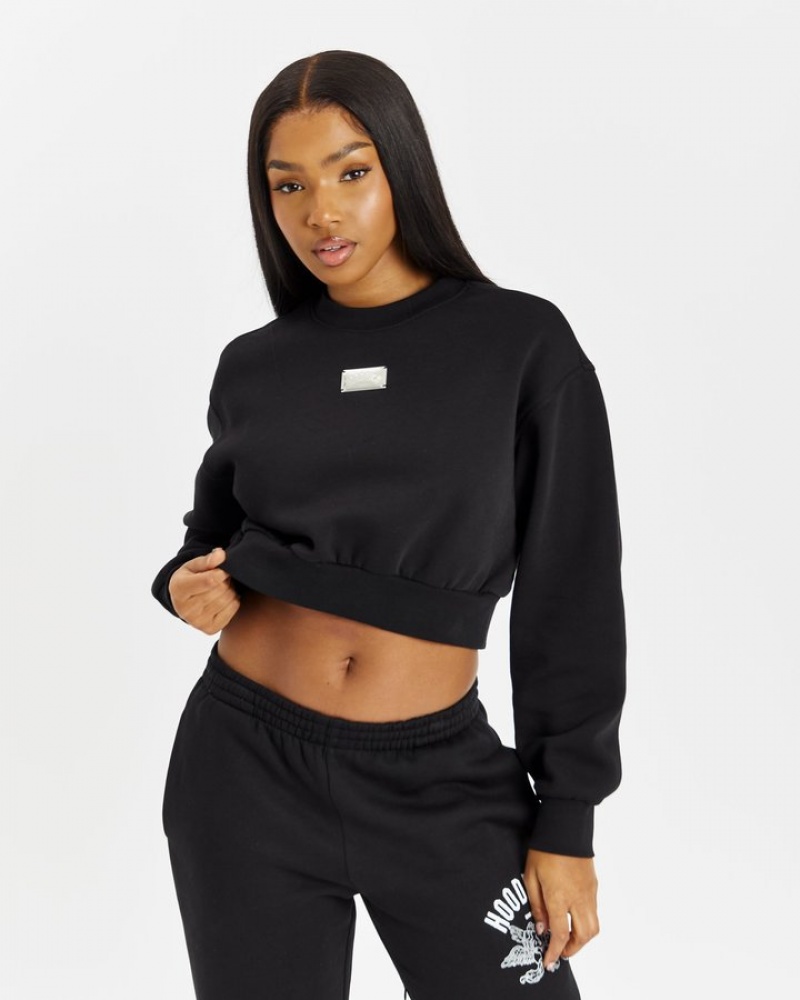 Black/Silver/Orange Hoodrich Aura Cropped Sweatshirt Sweatshirts | 0328-AZSWB