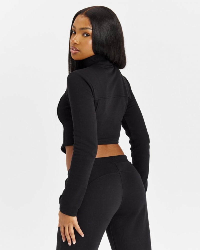 Black/Silver Hoodrich Form Fitted Zip-Through Tops | 6507-PIWTK