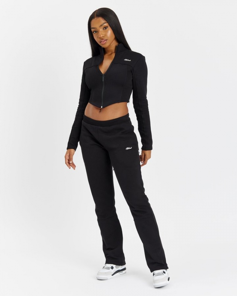 Black/Silver Hoodrich Form Fitted Zip-Through Tops | 6507-PIWTK