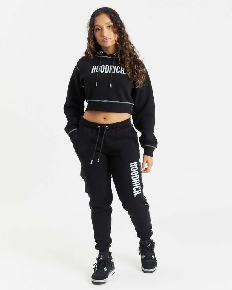 Black/White/Blue Hoodrich OG Distinct Cropped Hoodie Hoodies | 8256-FXZDU