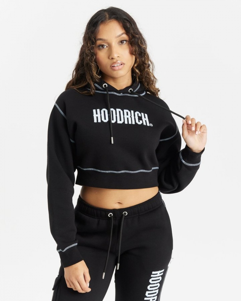 Black/White/Blue Hoodrich OG Distinct Cropped Hoodie Hoodies | 8256-FXZDU