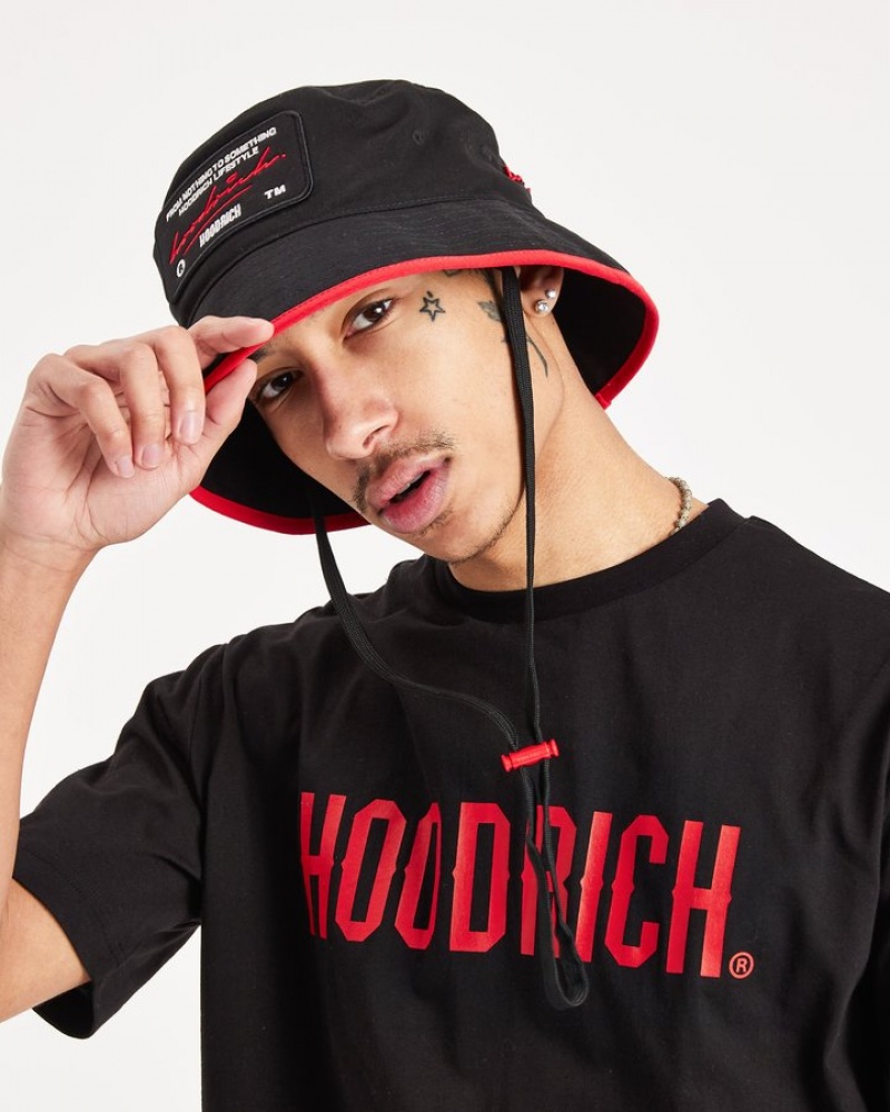 Black/White/Red Hoodrich OG Cruzade Bucket Hat Headwear | 0231-SNQFL