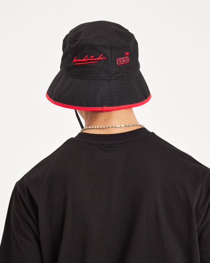 Black/White/Red Hoodrich OG Cruzade Bucket Hat Headwear | 0231-SNQFL