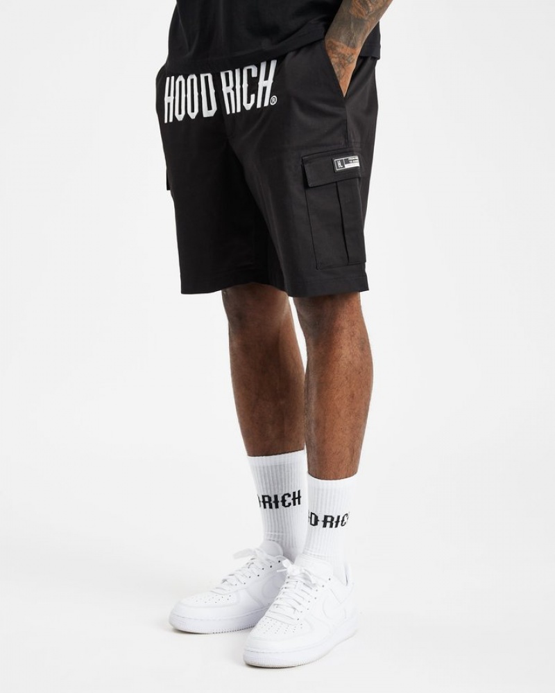 Black/White Hoodrich OG Trek Cargo Shorts Shorts | 8970-ZCITH