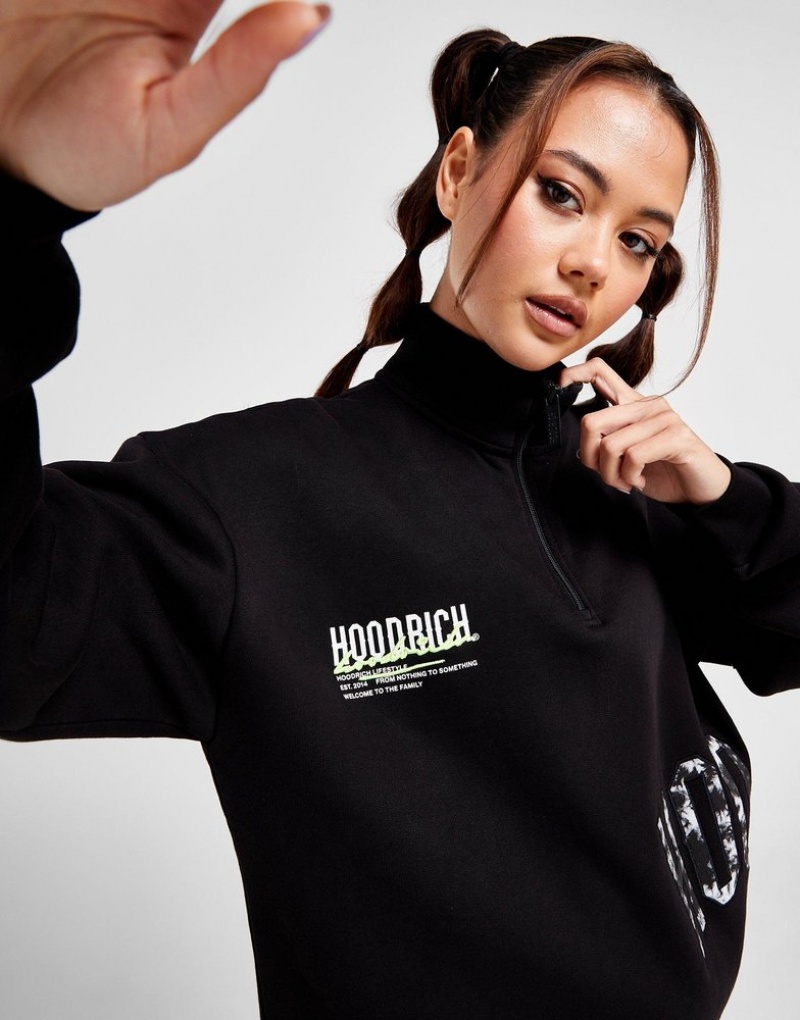 Black Hoodrich Crescent 1/4 Zip Top Sweatshirts | JNFDSY-539