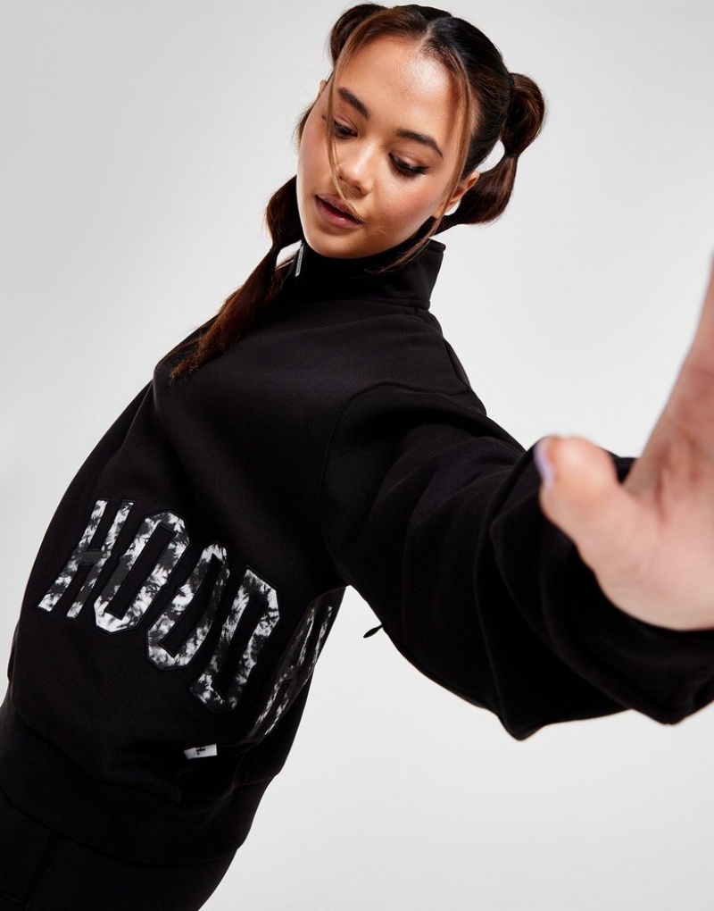 Black Hoodrich Crescent 1/4 Zip Top Sweatshirts | JNFDSY-539