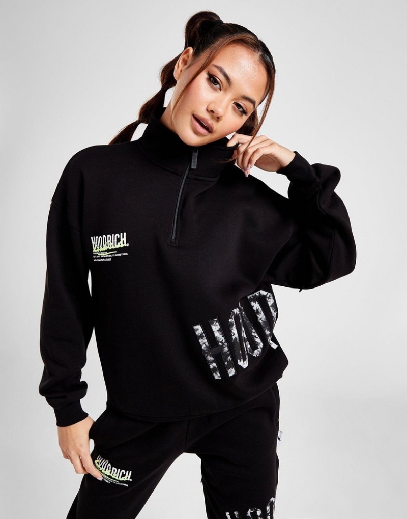 Black Hoodrich Crescent 1/4 Zip Top Sweatshirts | JNFDSY-539