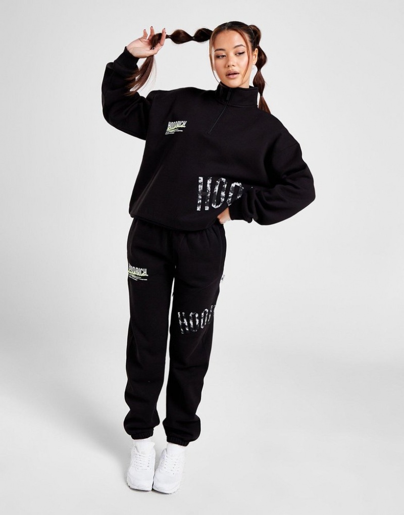 Black Hoodrich Crescent 1/4 Zip Top Sweatshirts | JNFDSY-539