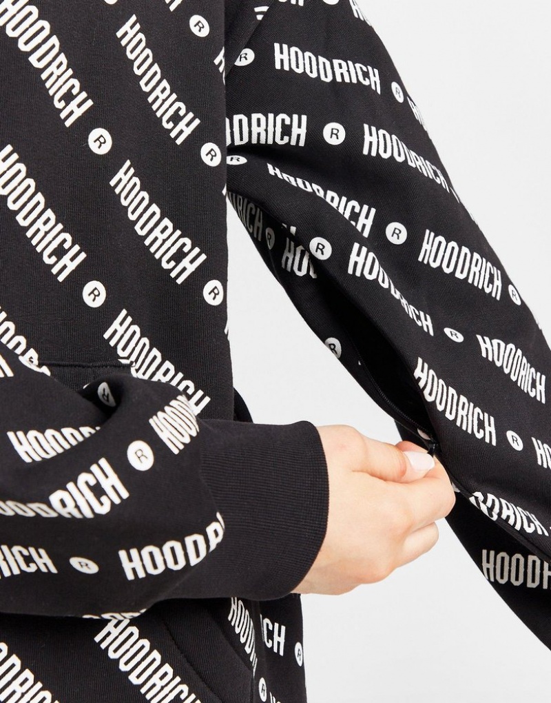 Black Hoodrich Oblique All Over Print Hoodie Hoodies | YBVHNJ-590