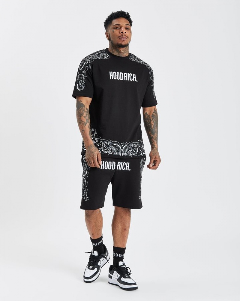 Black/white/lava smoke Hoodrich OG Motif Shorts Shorts | 0489-ZNQYO