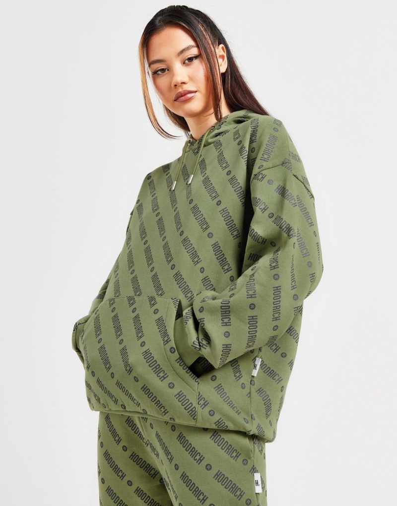 Green Hoodrich Oblique All Over Print Hoodie Hoodies | UXPHLK-658