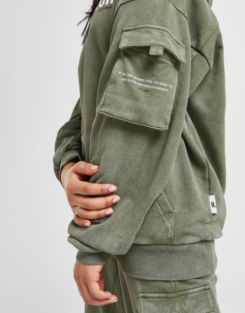 Green Hoodrich Peak Wash Hoodie Hoodies | RDHEFB-046