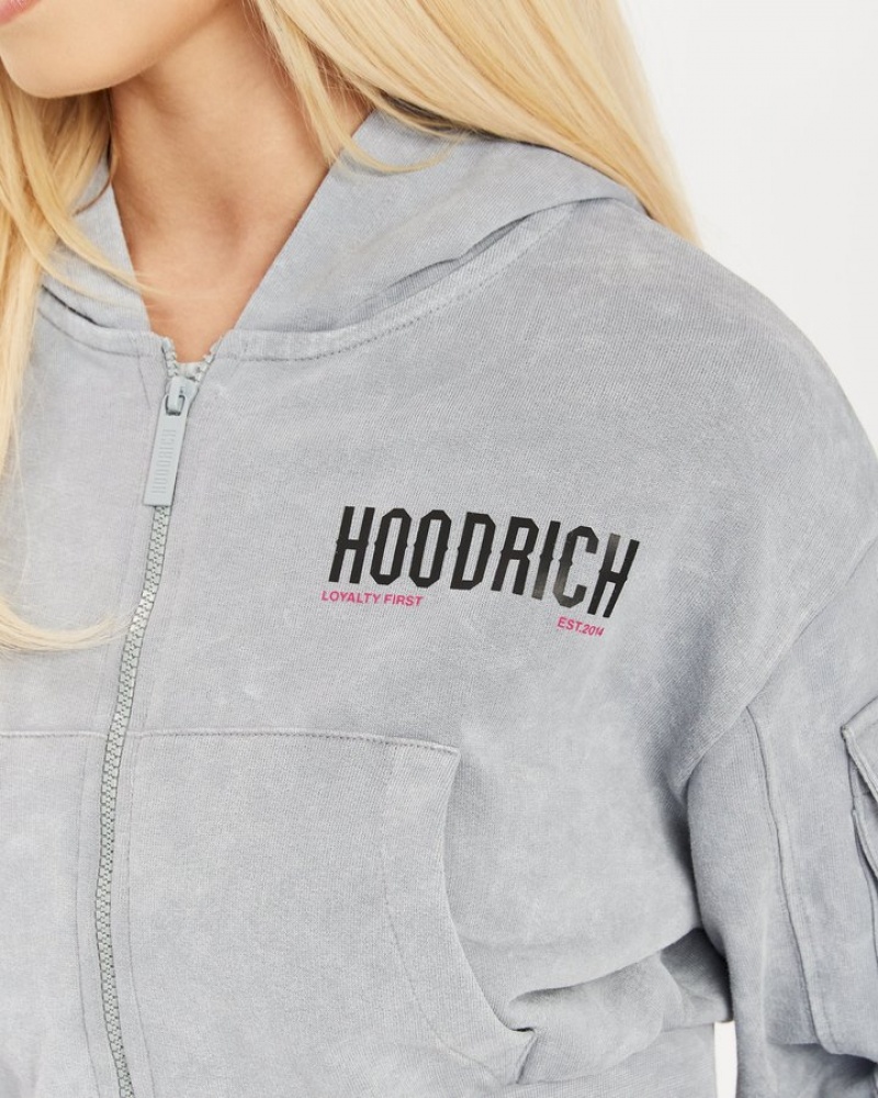 Grey Acid Wash/Cabaret Hoodrich Peak Cropped Full Zip Hoodie Hoodies | 4156-PUWBV