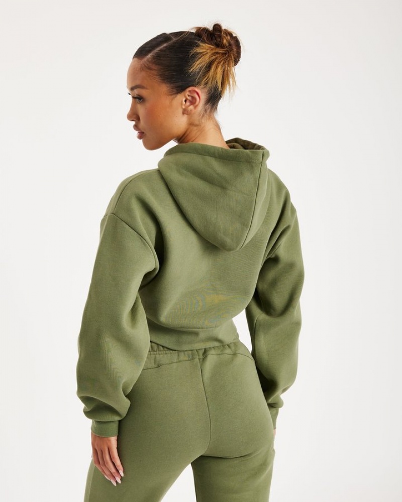 Olive/White Hoodrich Aspect Cropped Hoodie Hoodies | 3256-WUGVP