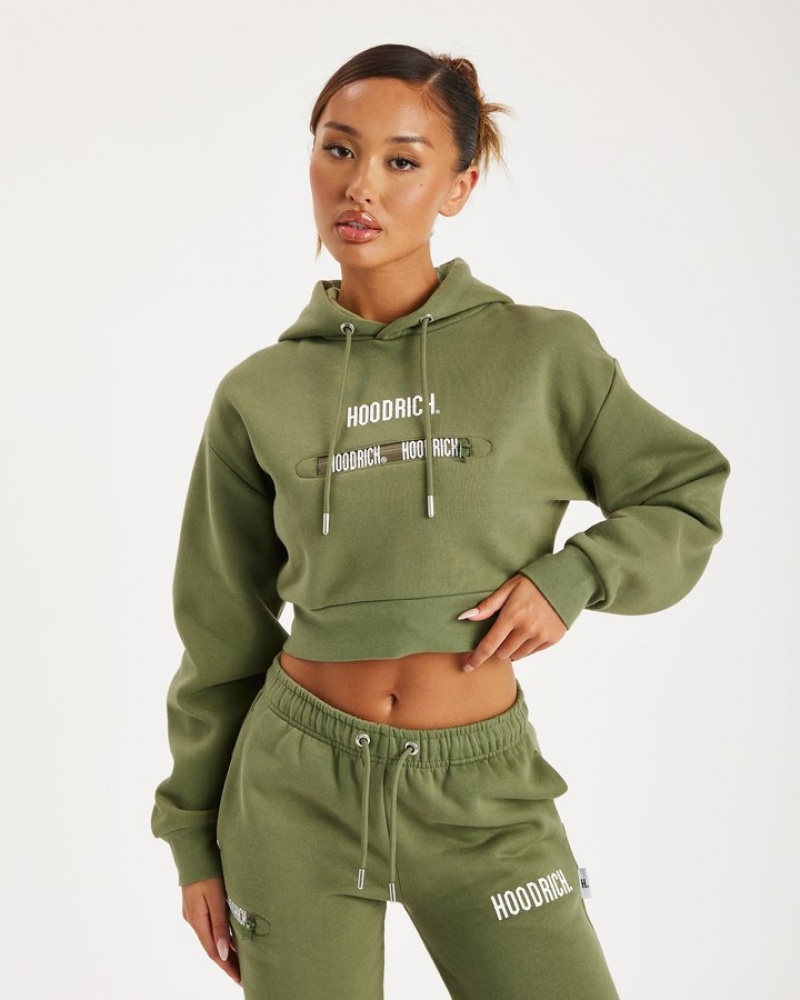 Olive/White Hoodrich Aspect Cropped Hoodie Hoodies | 3256-WUGVP