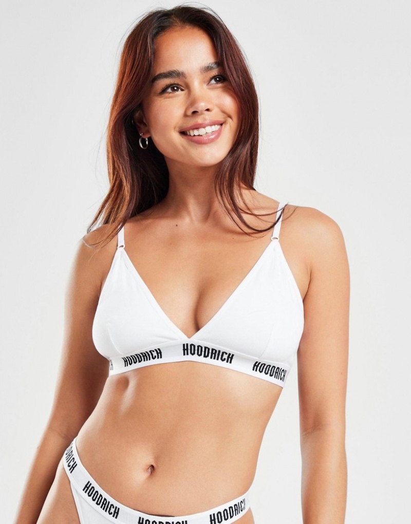 White Hoodrich Logo Triangle Bralette Underwear | LNKMJB-261